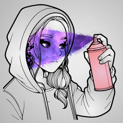 a realistic girl, spray painting