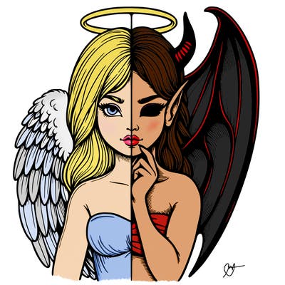 realistic angel half demon