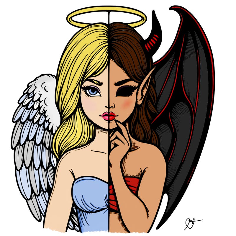 realistic angel half demon