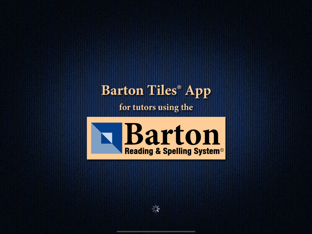 Barton Tiles® - Splash screen for the Barton Tiles app featuring the Barton Reading and Spelling System logo.