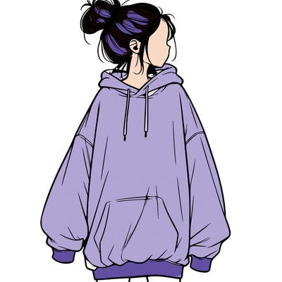 realistic girl with a oversized sweatshirt on and a bun