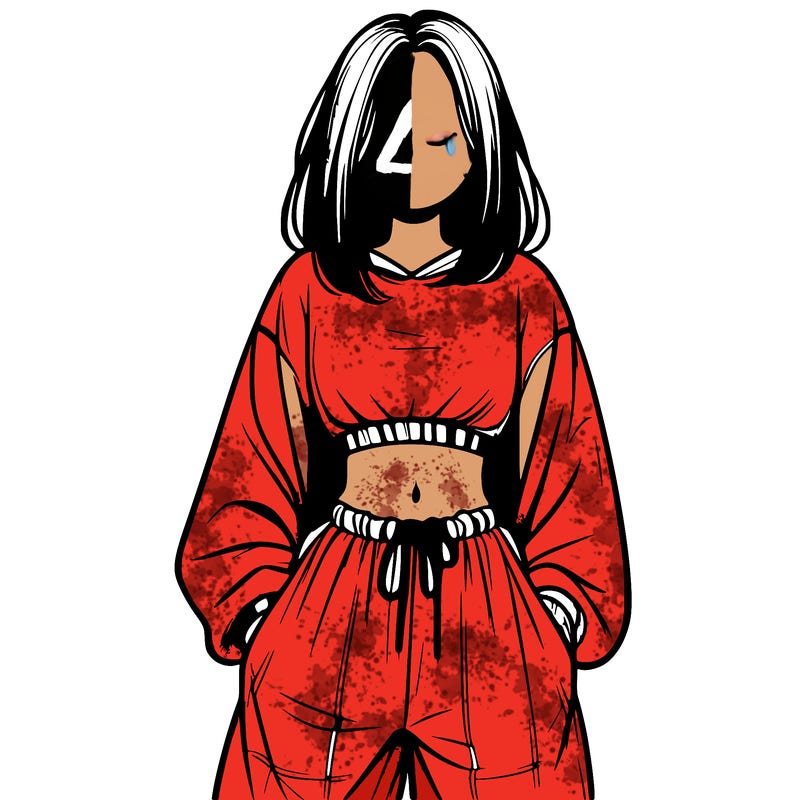 realistic girl faceless with baggy pants and a crop top