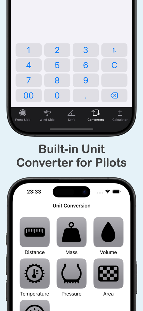 E6B Flight Pro - E6B Flight Pro app unit converter menu for aviation calculations