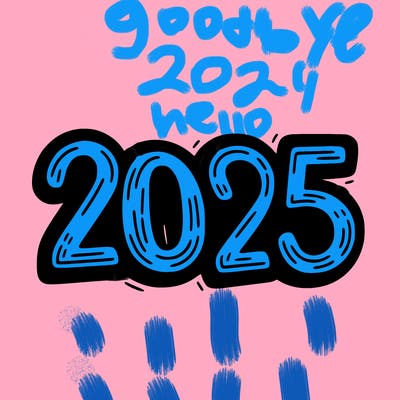 one line scrawled numbers sketch design “2025”