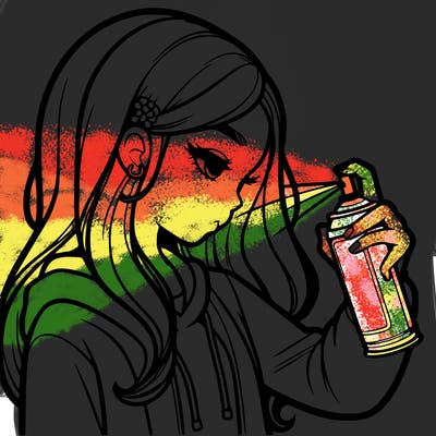 a realistic girl spray painting