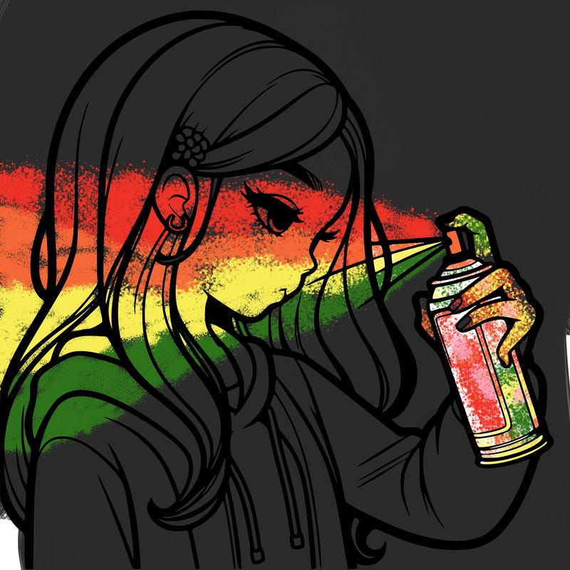 a realistic girl spray painting
