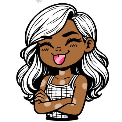 realistic girl crossing her arms and wearing a tank top with her tongue held out she has long hair