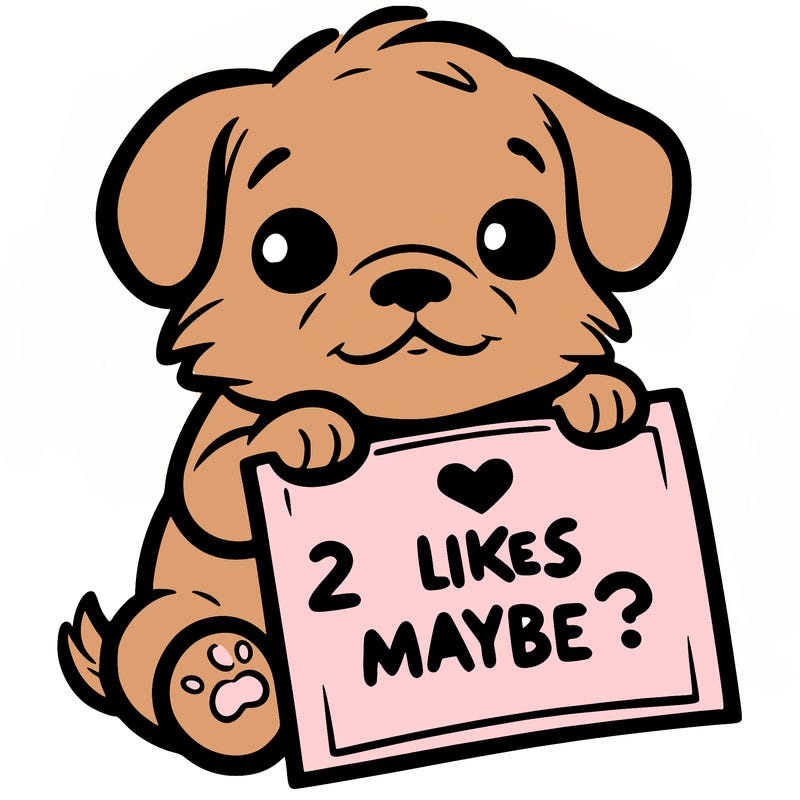 a puppy holding a sign that says 2 likes maybe?