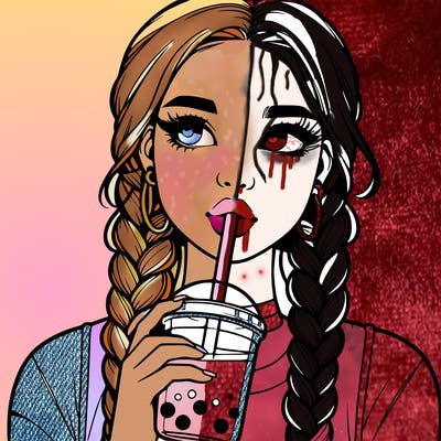 realistic girl with braided hair drinking boba