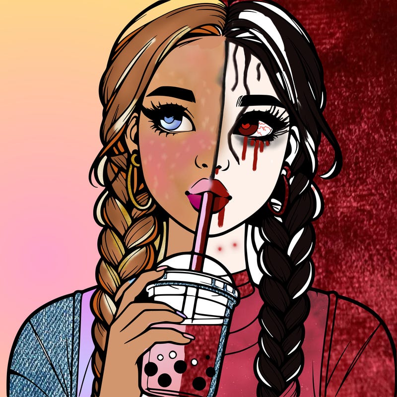 realistic girl with braided hair drinking boba