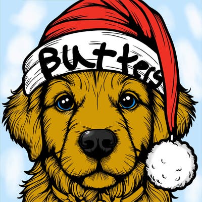 realistic dog with a christmas hat