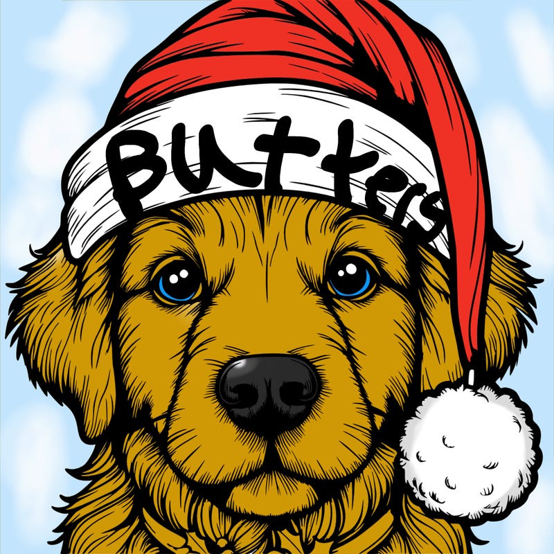 realistic dog with a christmas hat