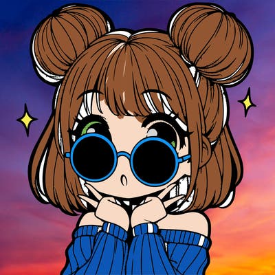 manga girl with hairbuns and sun shape sunglasses