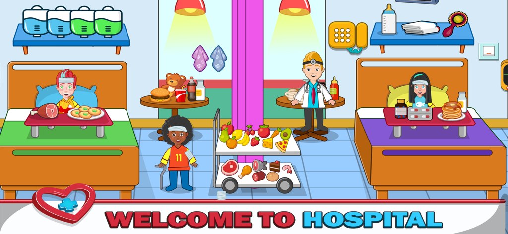 Town Hospital Life - Cartoon hospital room with patients and doctor in Town Hospital Life