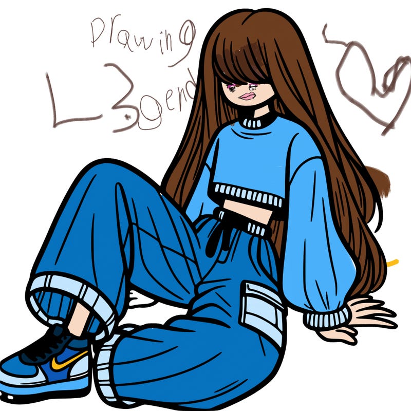 a girl with baggy pants and a crop top with long hair