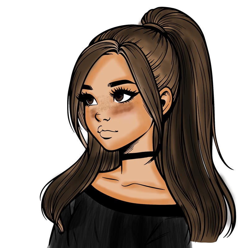 realistic girl with a high ponytail