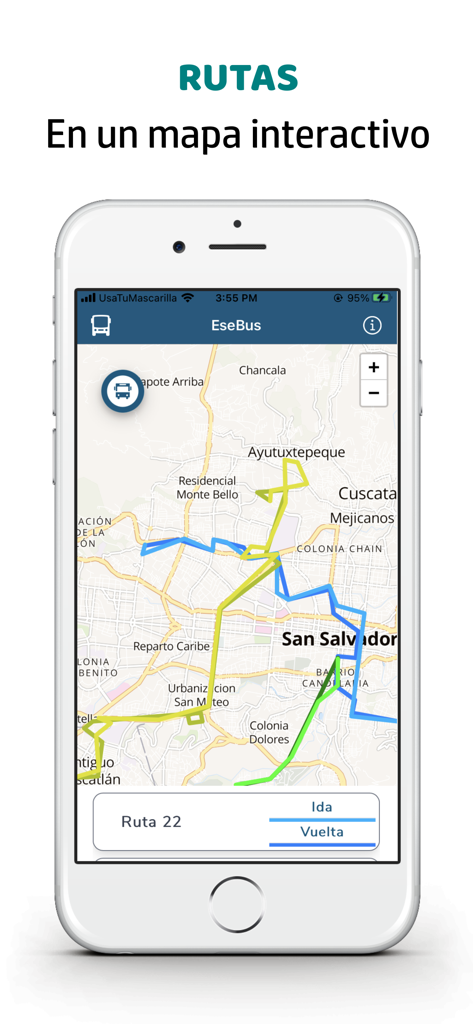 EseBus SV - EseBus SV App zeigt eine interaktive Karte mit Busrouten in San Salvador