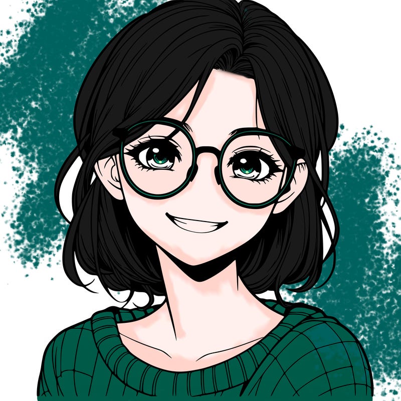 realistic girl with glasses smiling, eyes open