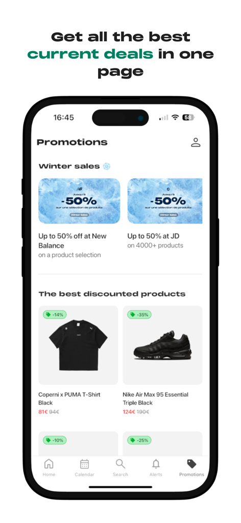 WhenToCop app promotions screen showing sneaker and streetwear deals