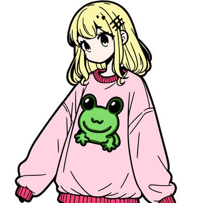 girl wearing frogging sweatshirt