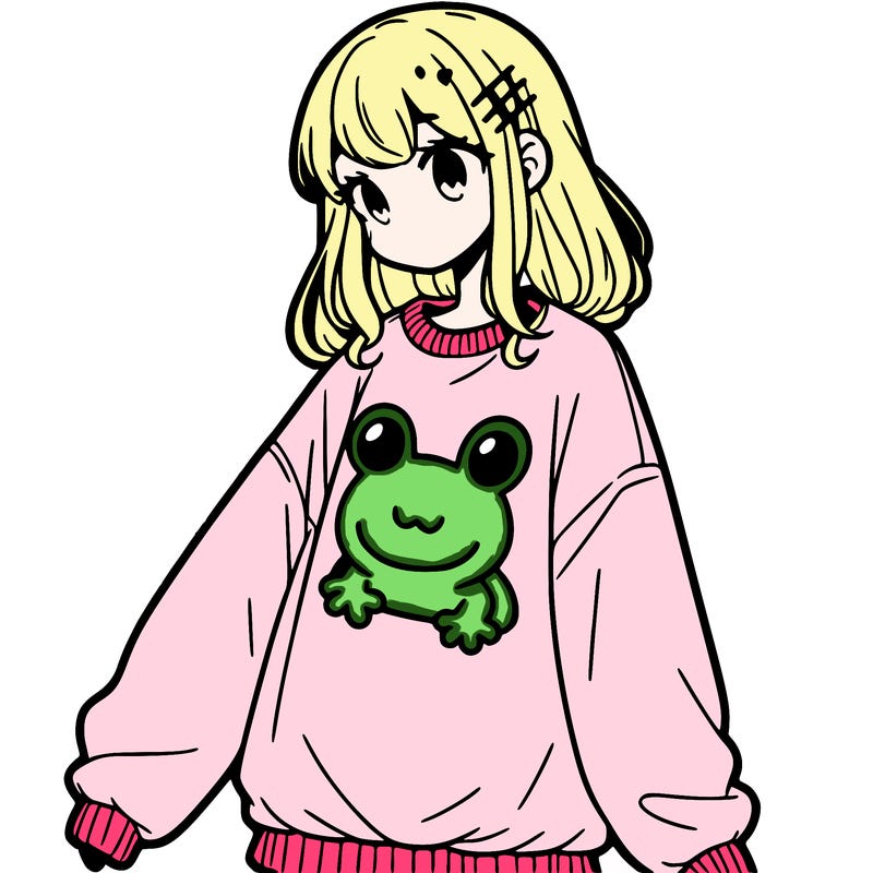 girl wearing frogging sweatshirt