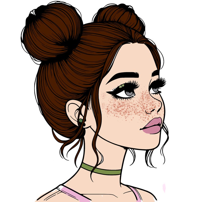 realistic girl with buns on the top of her head