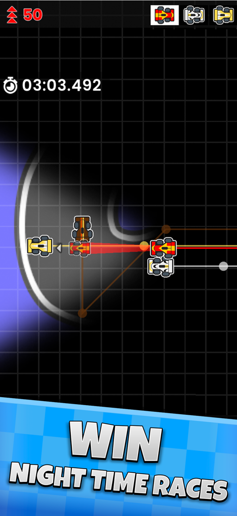 GPixel - Turn Based Racing - Turn-based pixel racing game showing cars on a grid during a night race