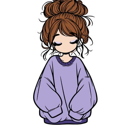 girl with baggy sweatshirt and messy bun