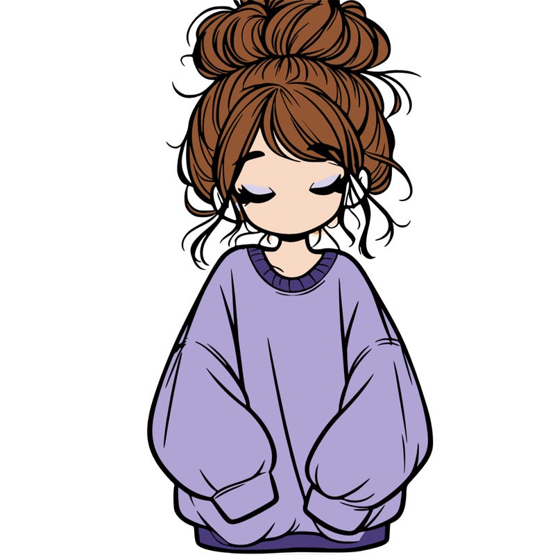 girl with baggy sweatshirt and messy bun