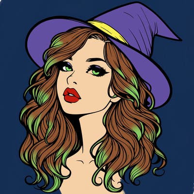 realistic witch girl with wavy hair and lips