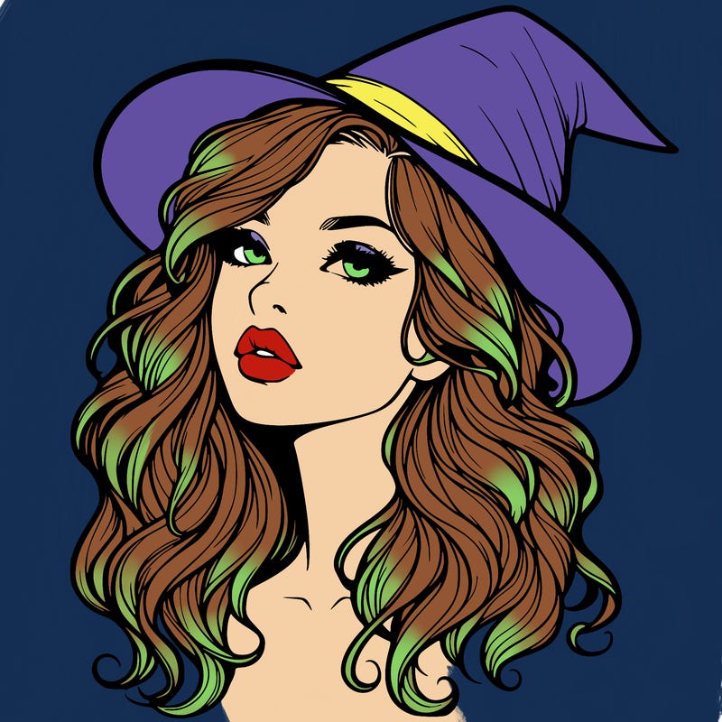 realistic witch girl with wavy hair and lips