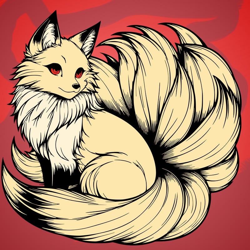 realistic detailed 9 tailed anime fox