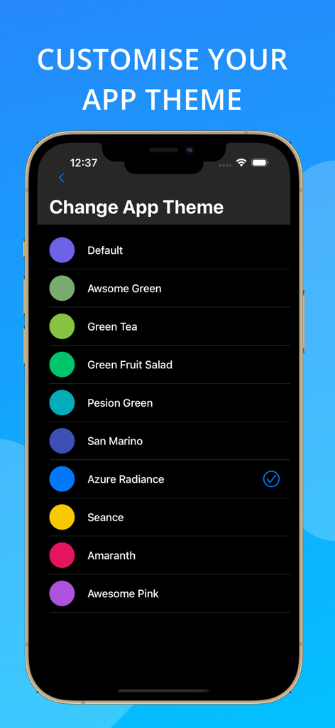Safe Private Vault: keep safe - App theme customization screen showing a list of color options in Safe Private Vault.