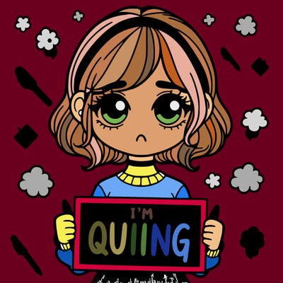 a girl holding a sign saying i'm quitting