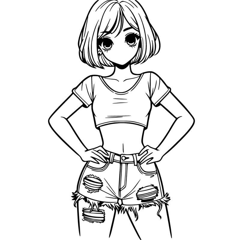 a girl with a short crop top and ripped jeans