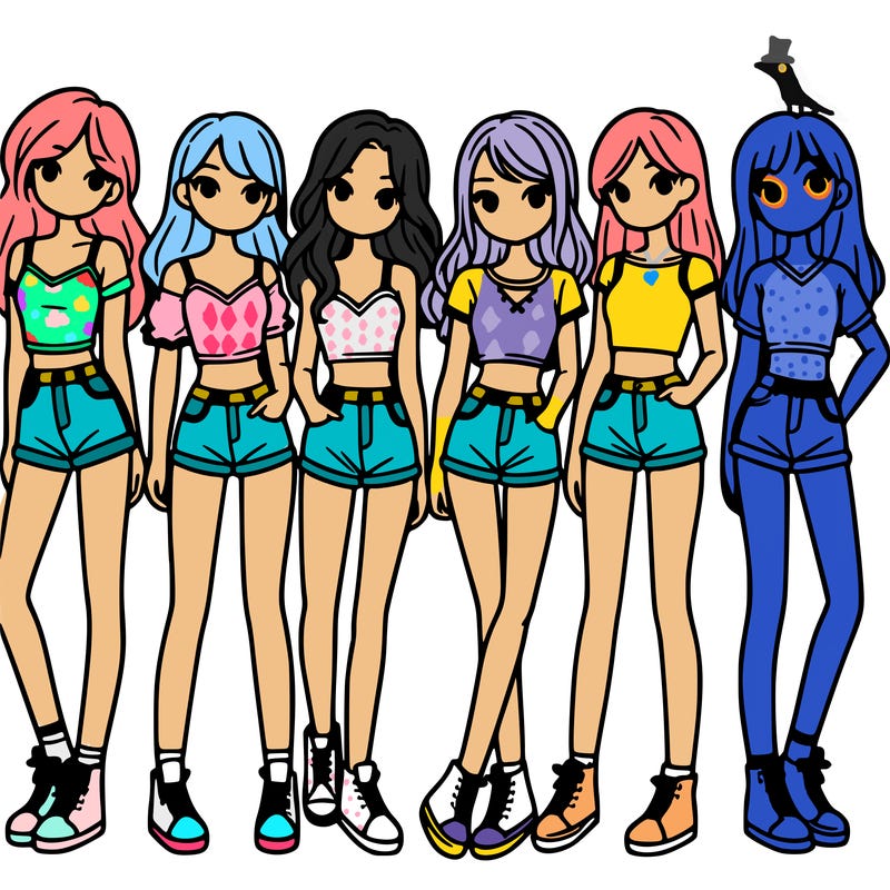 a group of girls wearing crop tops and shorts