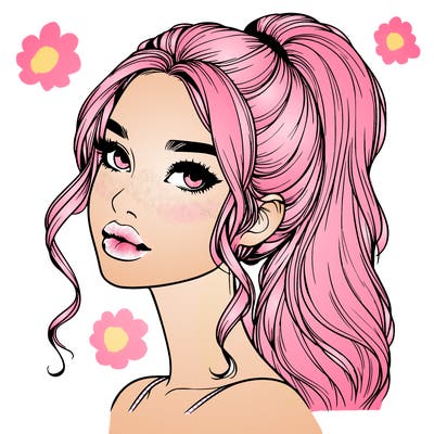 realistic girl with a ponytail on her hair and lips