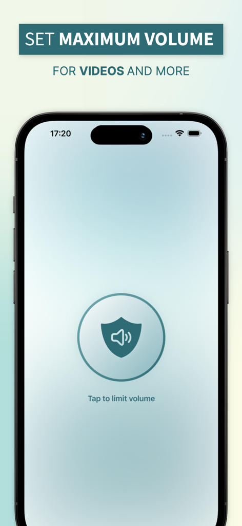 Volume Blocker and Limiter - Interfaz de la aplicación Bloqueador y Limitador de Volumen que muestra un botón para establecer el volumen máximo para videos