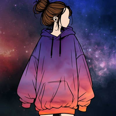 realistic girl with a oversized sweatshirt on and a bun