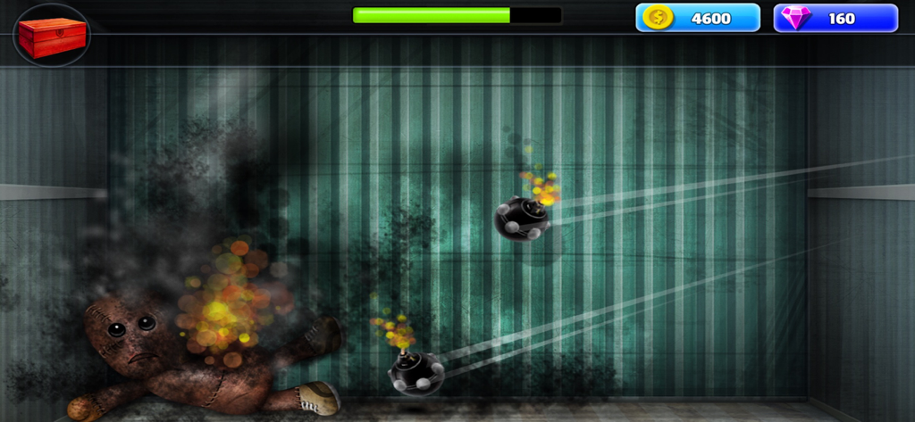 Smash The Ragdoll - Kill Dude - A ragdoll being hit by exploding bombs with smoke and fire effects in a stress relief game.