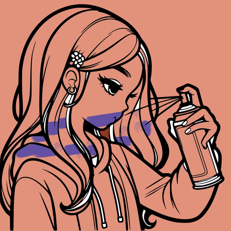 a realistic girl spray painting