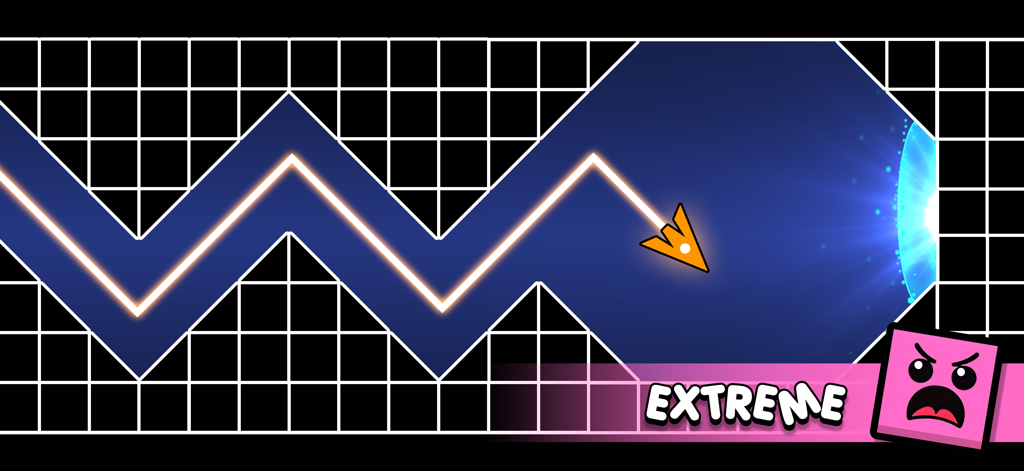 Geometry Vibes - Orange arrow navigating a neon zig-zag path in Geometry Vibes extreme level