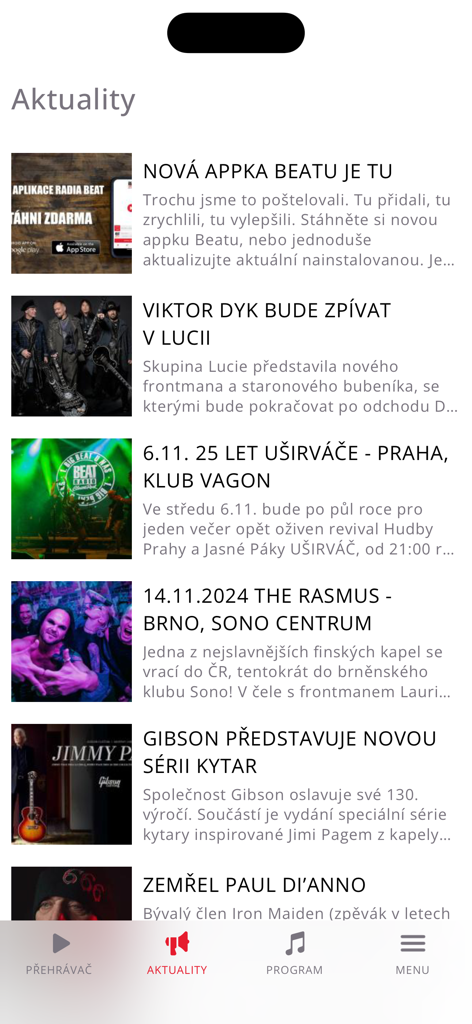 Radio Beat - Últimas notícias de música rock e atualizações de shows na tela do aplicativo Radio Beat.