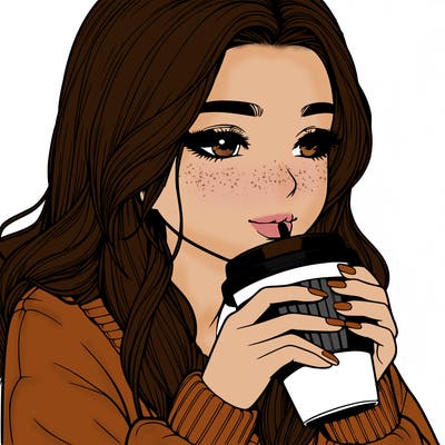 realistic girl drinking coffee