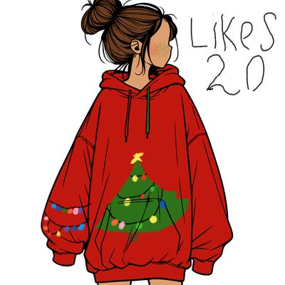 realistic girl with a oversized sweatshirt on and a bun