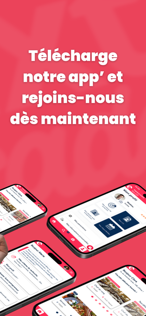 Extracadabra, ton job au choix - Several smartphone screens displaying the Extracadabra job search and profile management interface