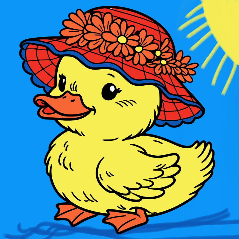 duckling wearing a flowery hat