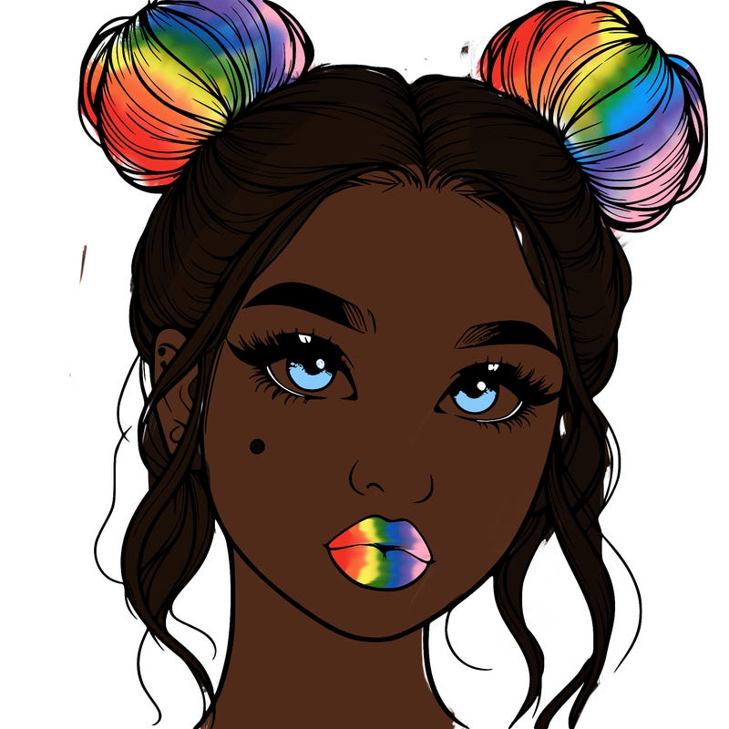 realistic girl with two buns on her hair and lips