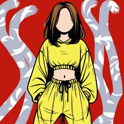 realistic girl faceless with baggy pants and a crop top