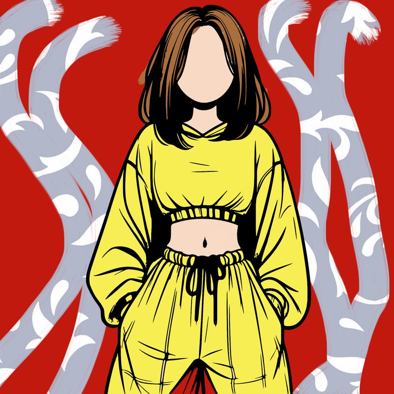 realistic girl faceless with baggy pants and a crop top